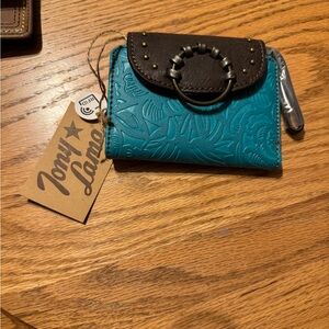 Tony Lama Teal and Brown Embossed Wallet